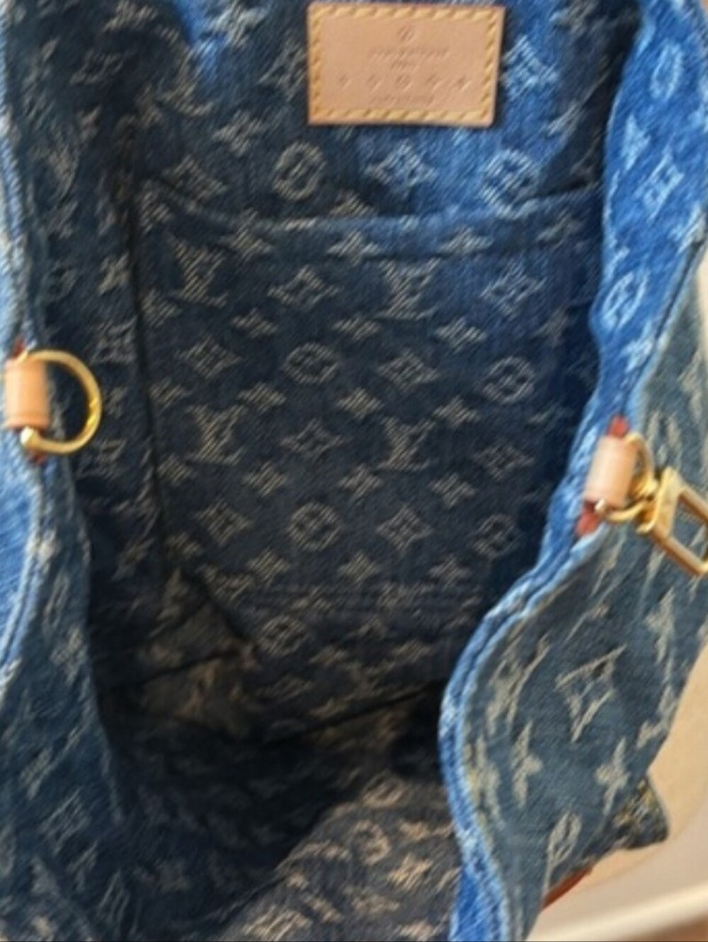 Cotton Remix Blue Monogram Denim Midi Backpack Tan Trim - Picture 6 of 16